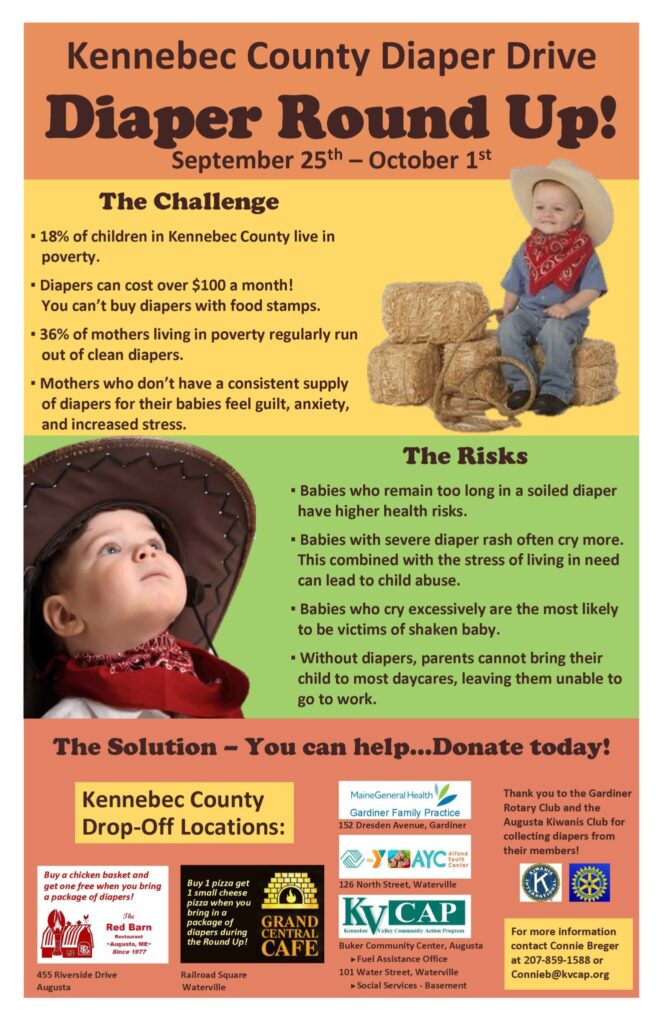 kennebec county diaper drive: diaper round up poster