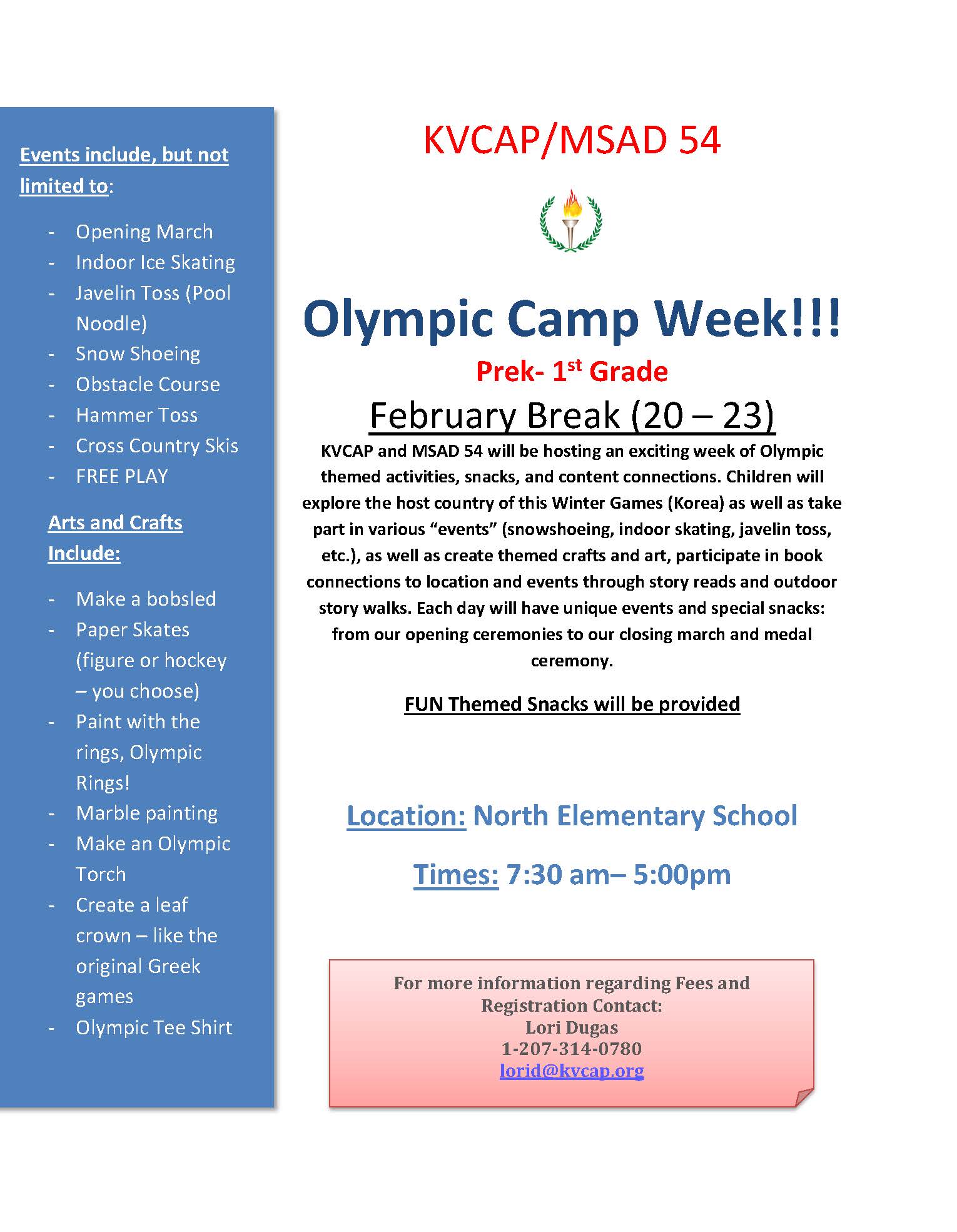 olympic camp week flyer