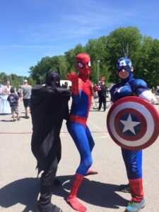 batman spiderman and captain America at 3rd annual community celebration